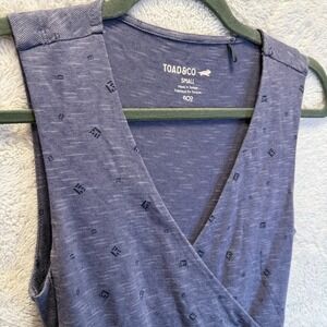 Toad&Co Dress Womens S Blue Tencel Organic Cotton Wrap Midi Tie Waist Pockets